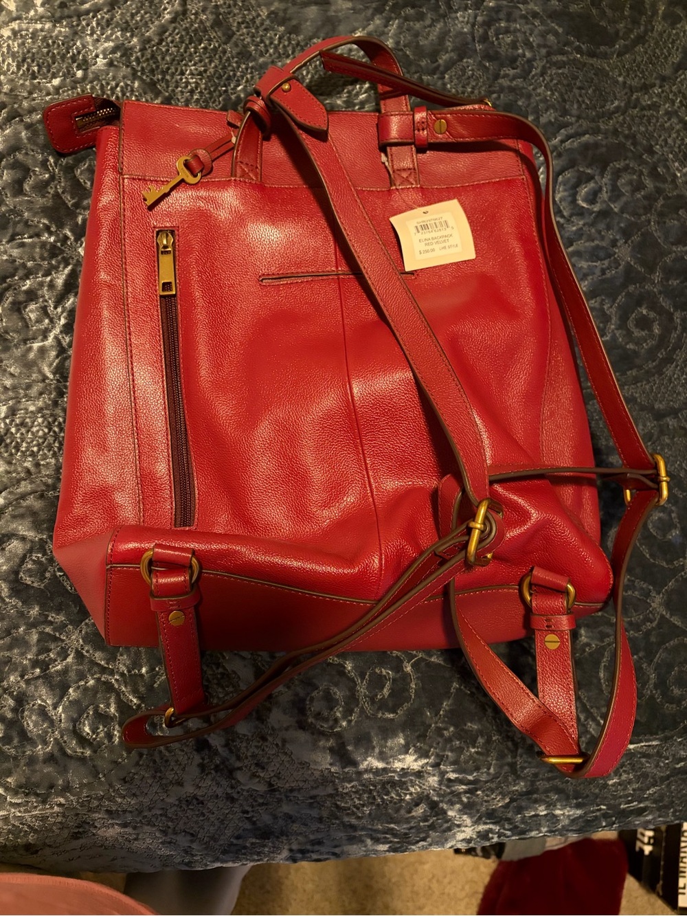Fossil Red Leather Convertible Backpack Tote with Gold Hardware - Picture 5 of 8